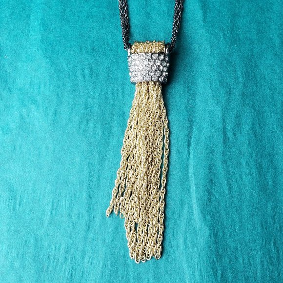 2/10$ Tie chain gold tone and black necklace - Picture 2 of 5